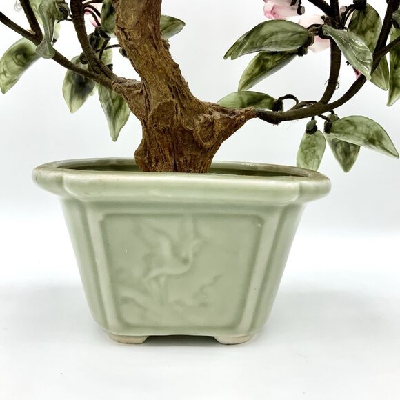 Pink Cherry Blossom Jade? Glass Bonsai Tree Vintage In Pot 15” Wide x 14" Tall - Picture 13 of 16